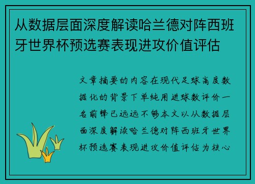 从数据层面深度解读哈兰德对阵西班牙世界杯预选赛表现进攻价值评估 从数据层面深度解读哈兰德对阵西班牙世界杯预选赛表现进攻价值评估